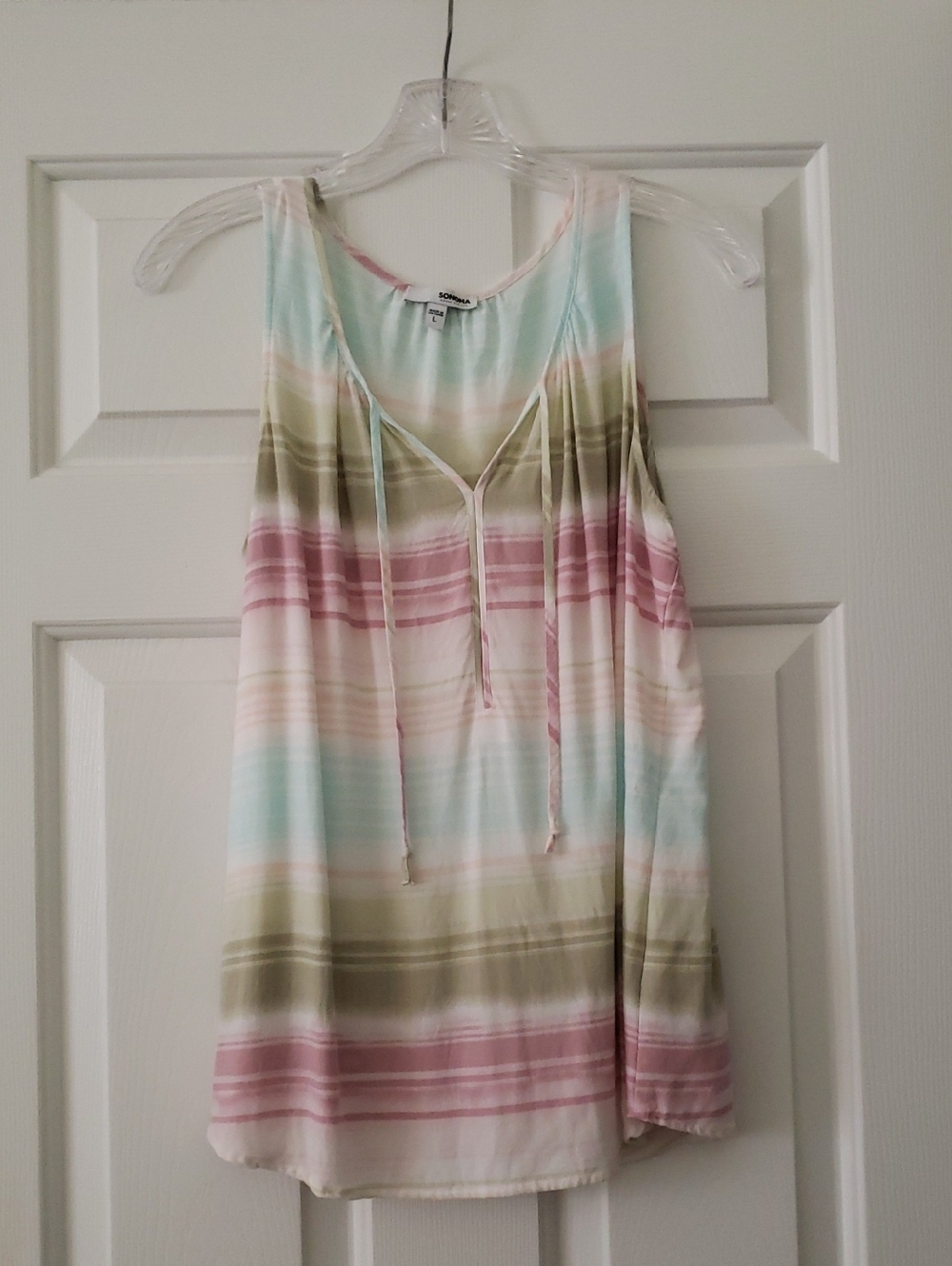Sonoma Pastel Striped Tank Top with Tie Neck